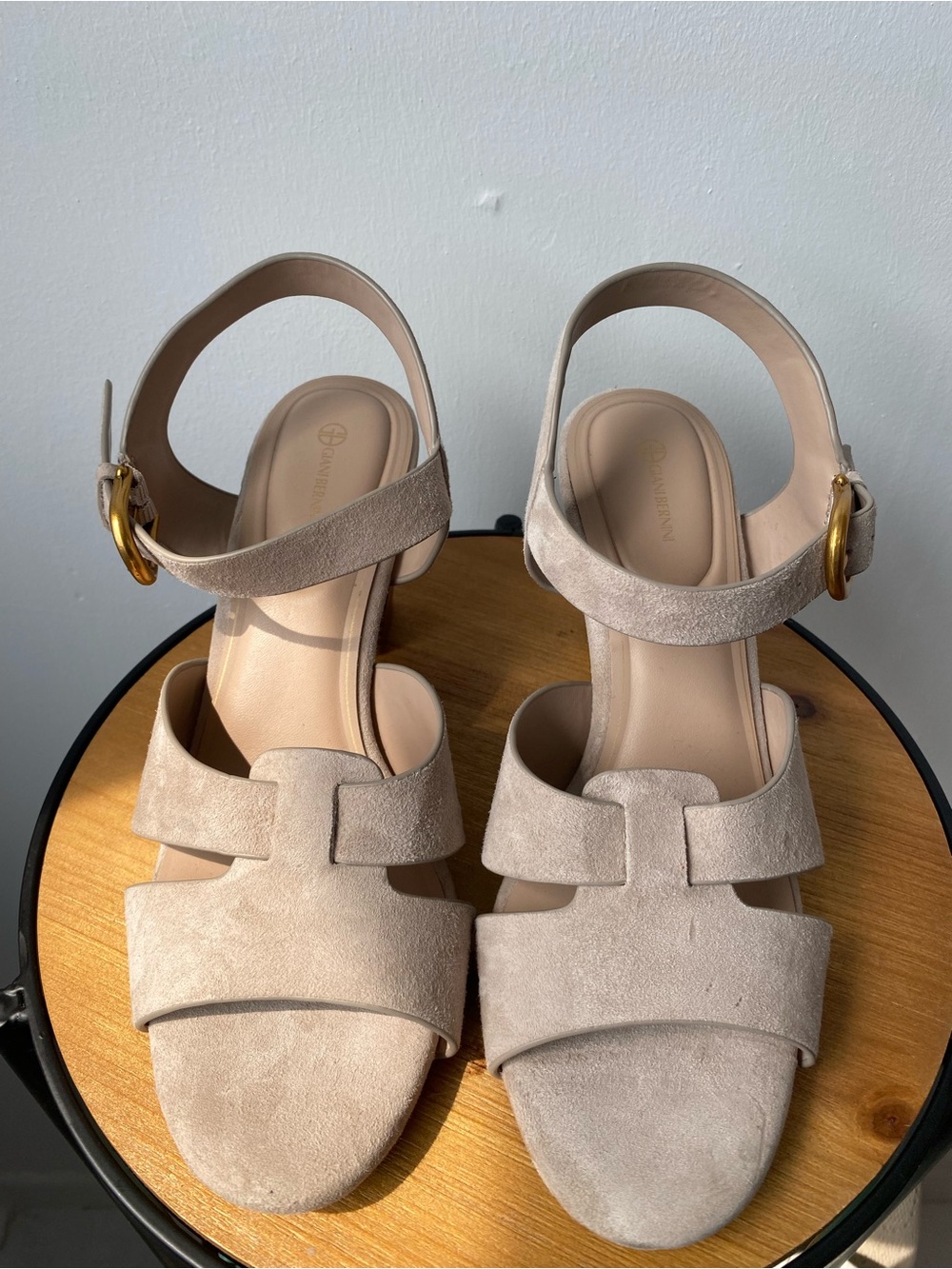 Giani Bernini Taupe Suede Block Heel Ankle-Strap Sandals